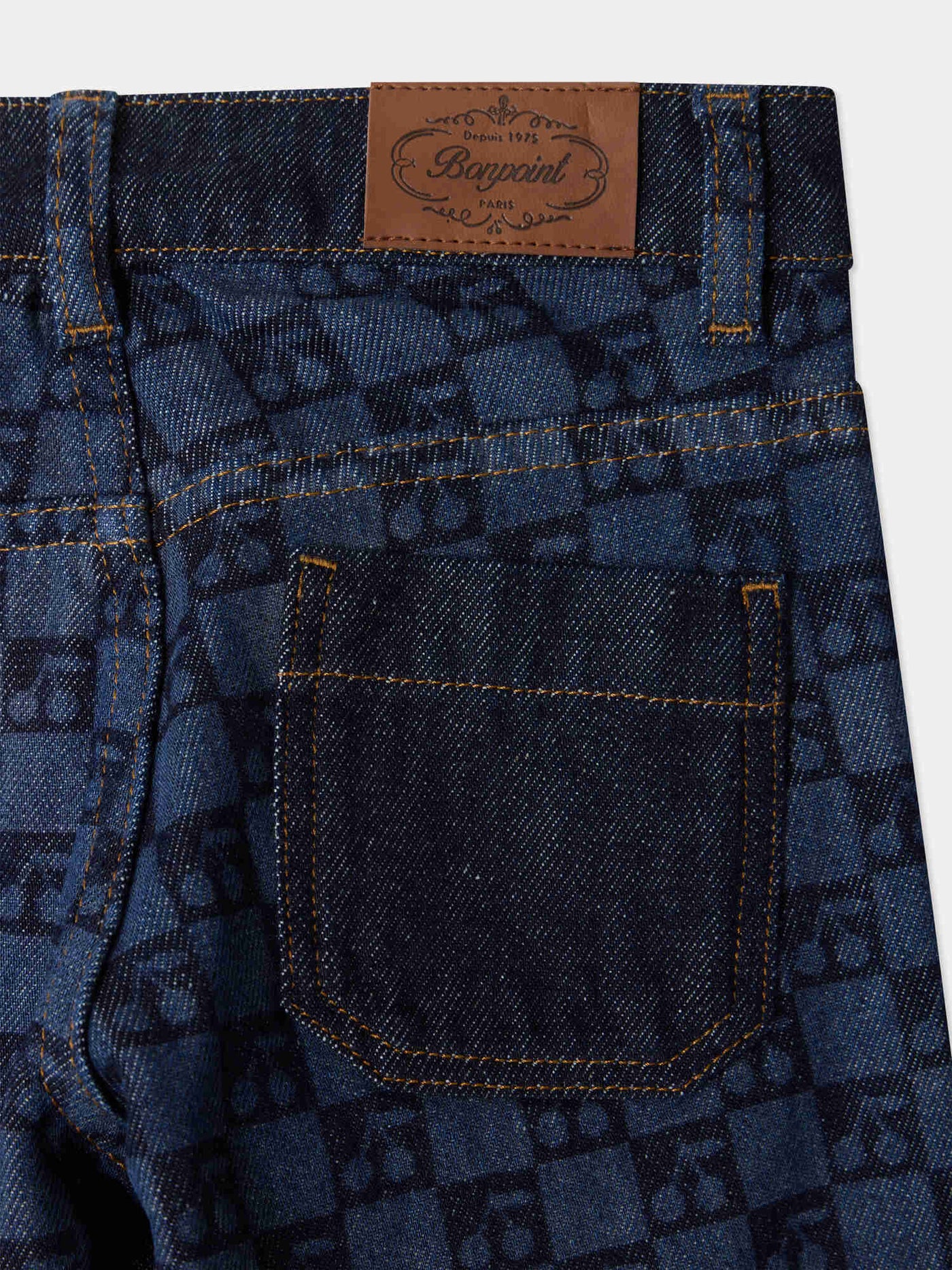 Minalie cherry checkerboard-print denim trousers in organic cotton