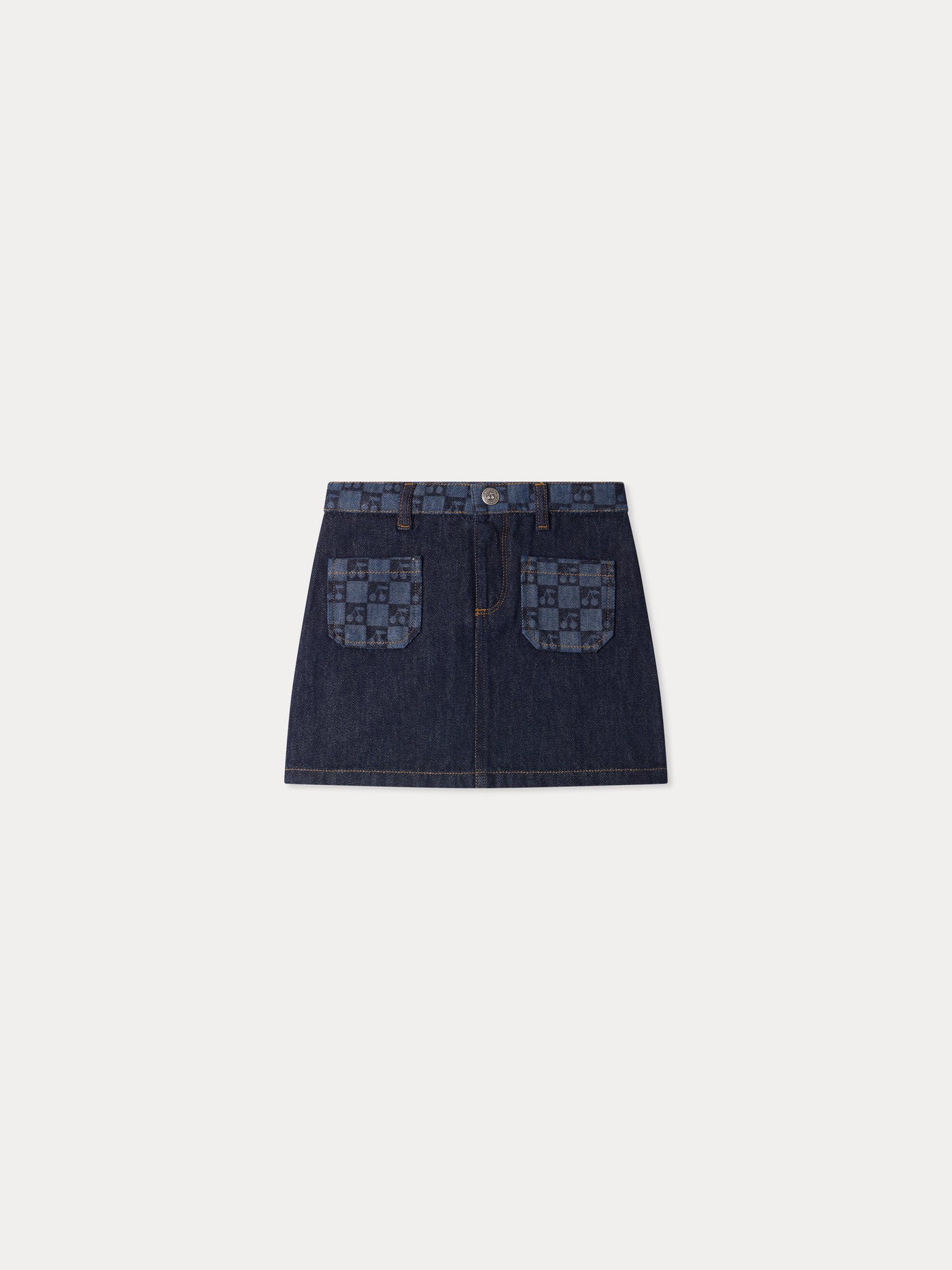 Tison cherry checkerboard-print denim skirt in organic cotton