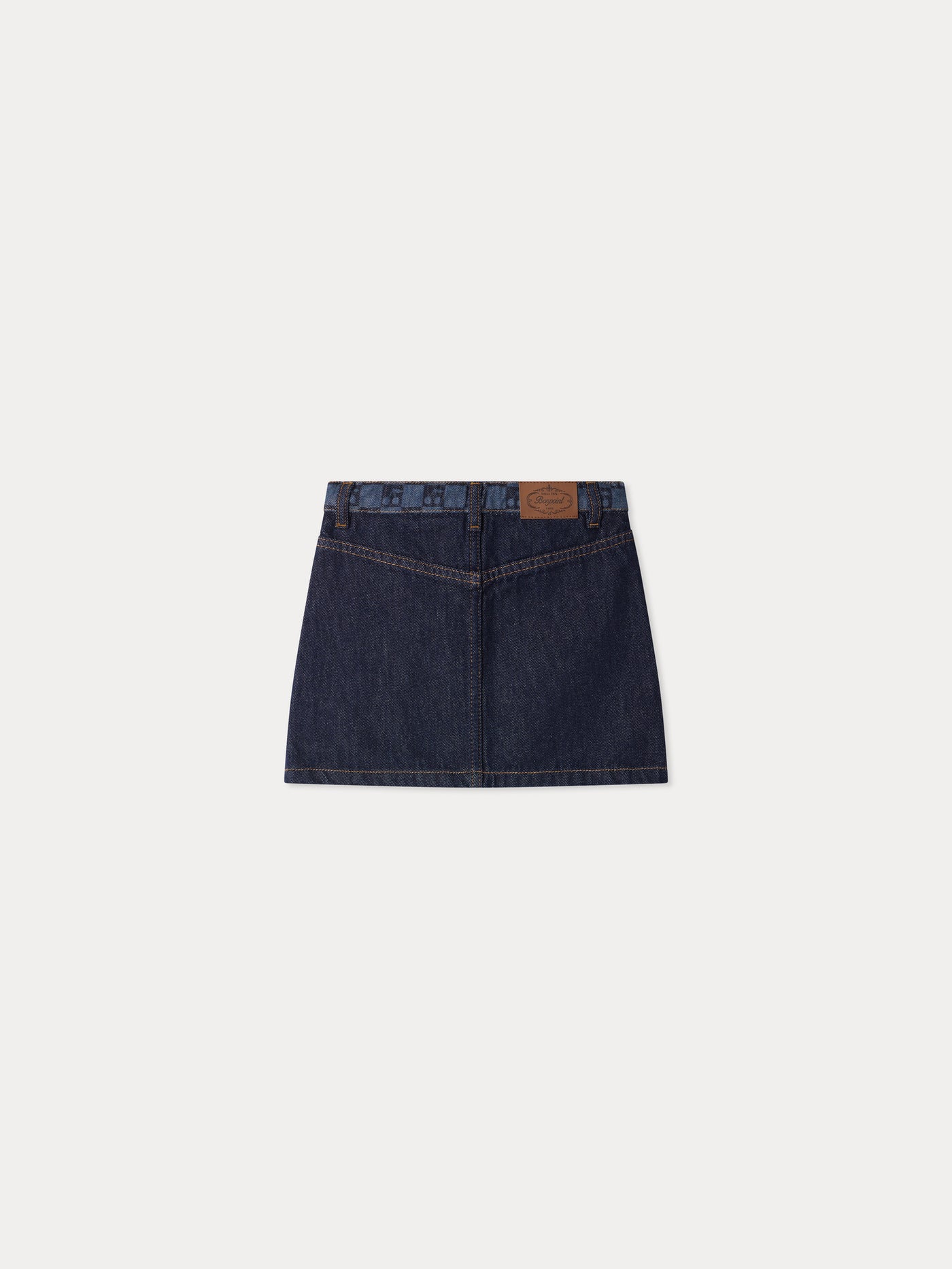 Tison cherry checkerboard-print denim skirt in organic cotton