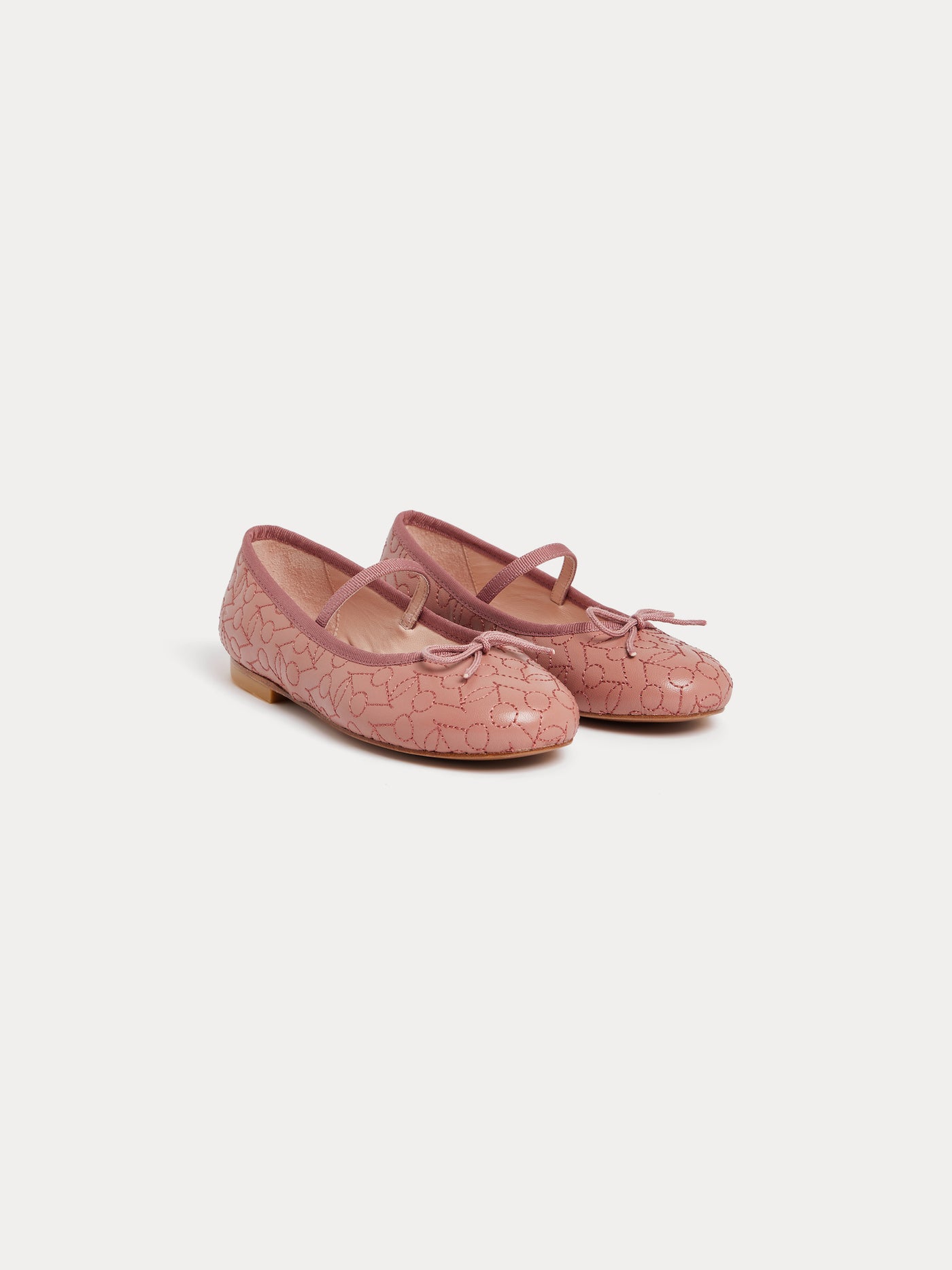 Soft ballet flats in cherry-embroidered leather