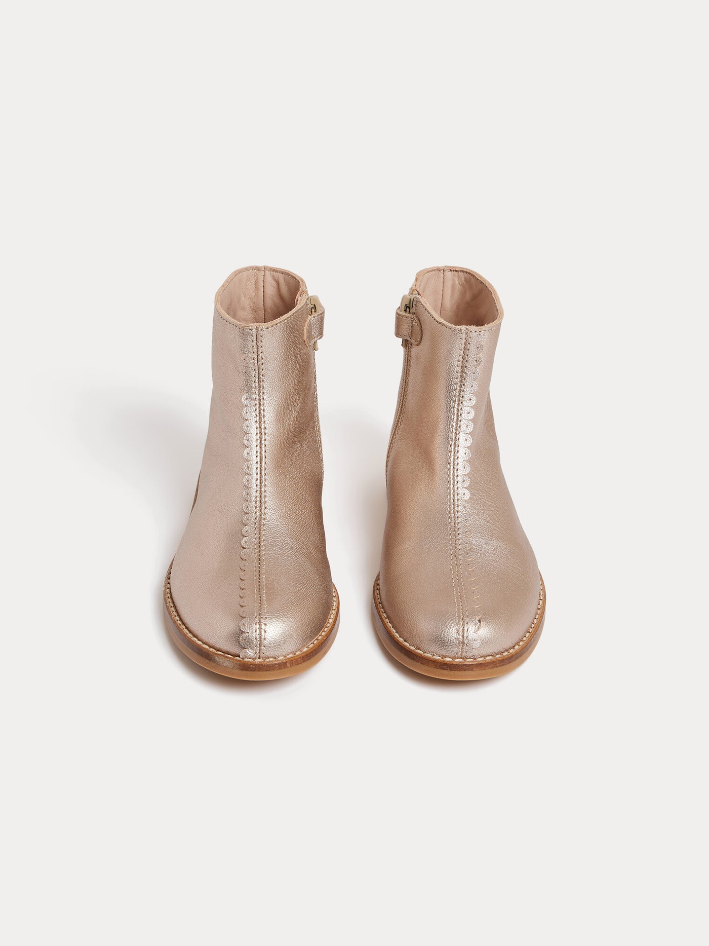 Ankle boots Milie gold with zip and scalloped edges in leather