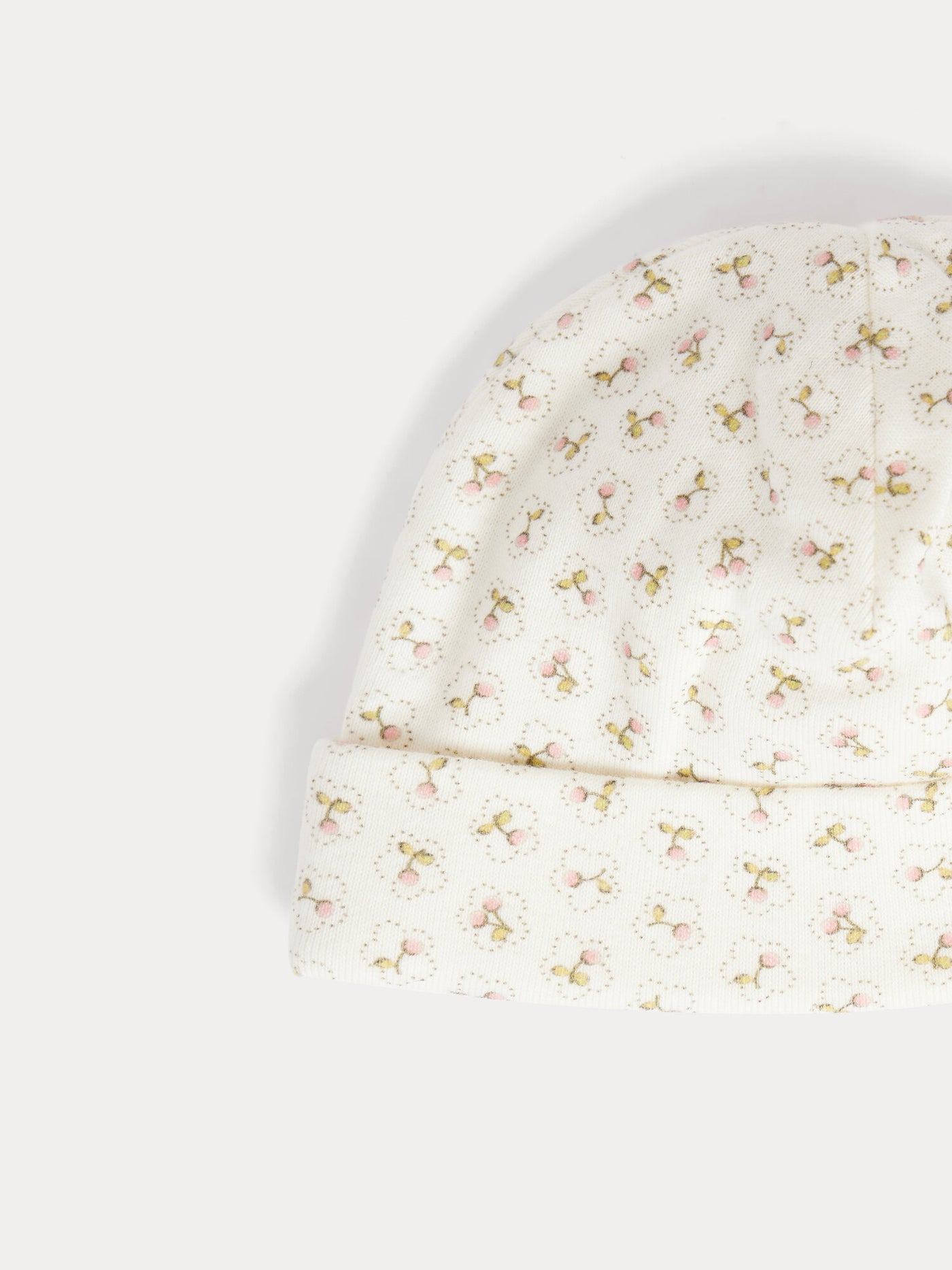 Lyann beanie with cherry print in organic cotton