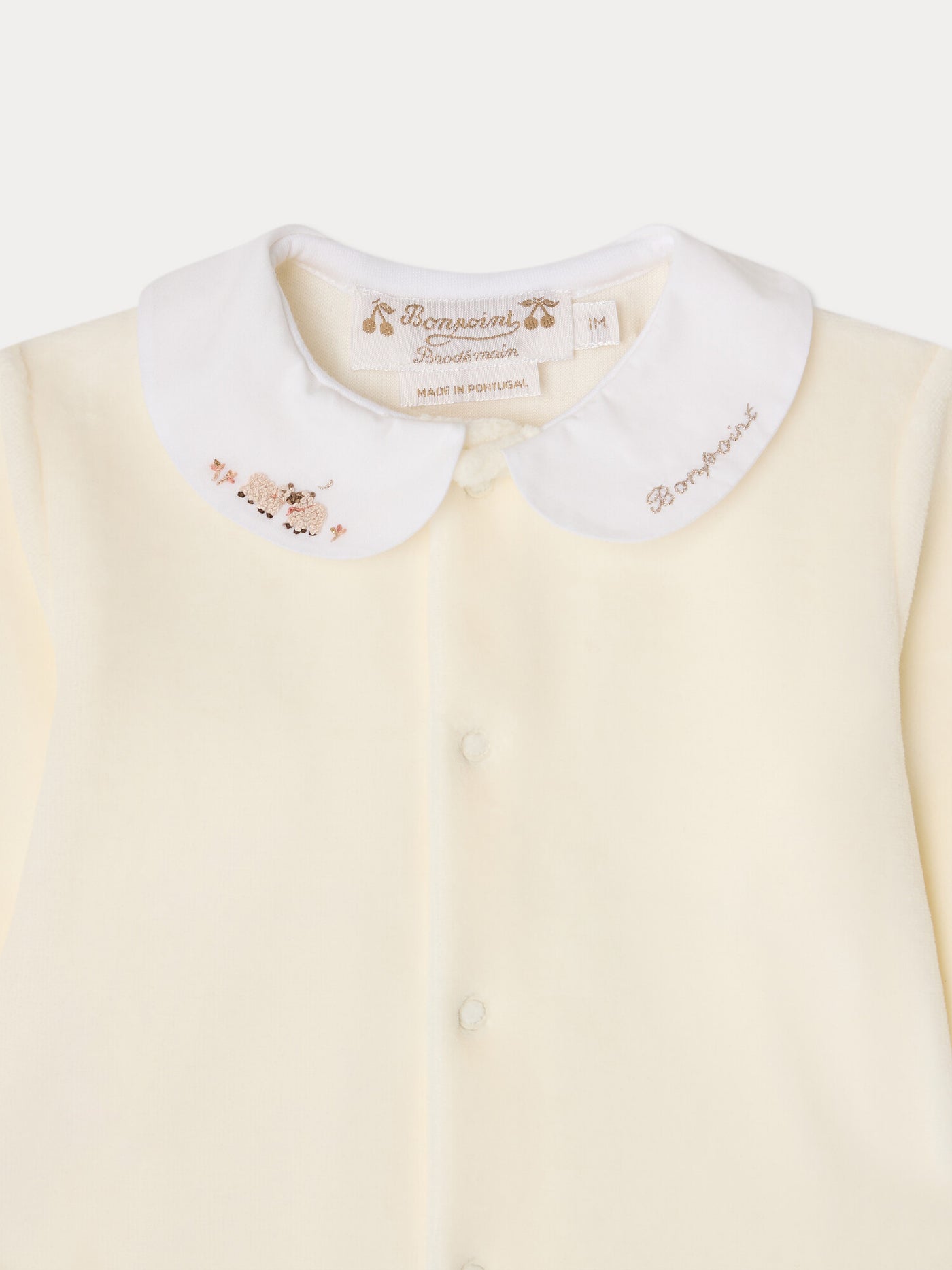 Tintina pyjamas embroidered lambs in organic cotton velvet