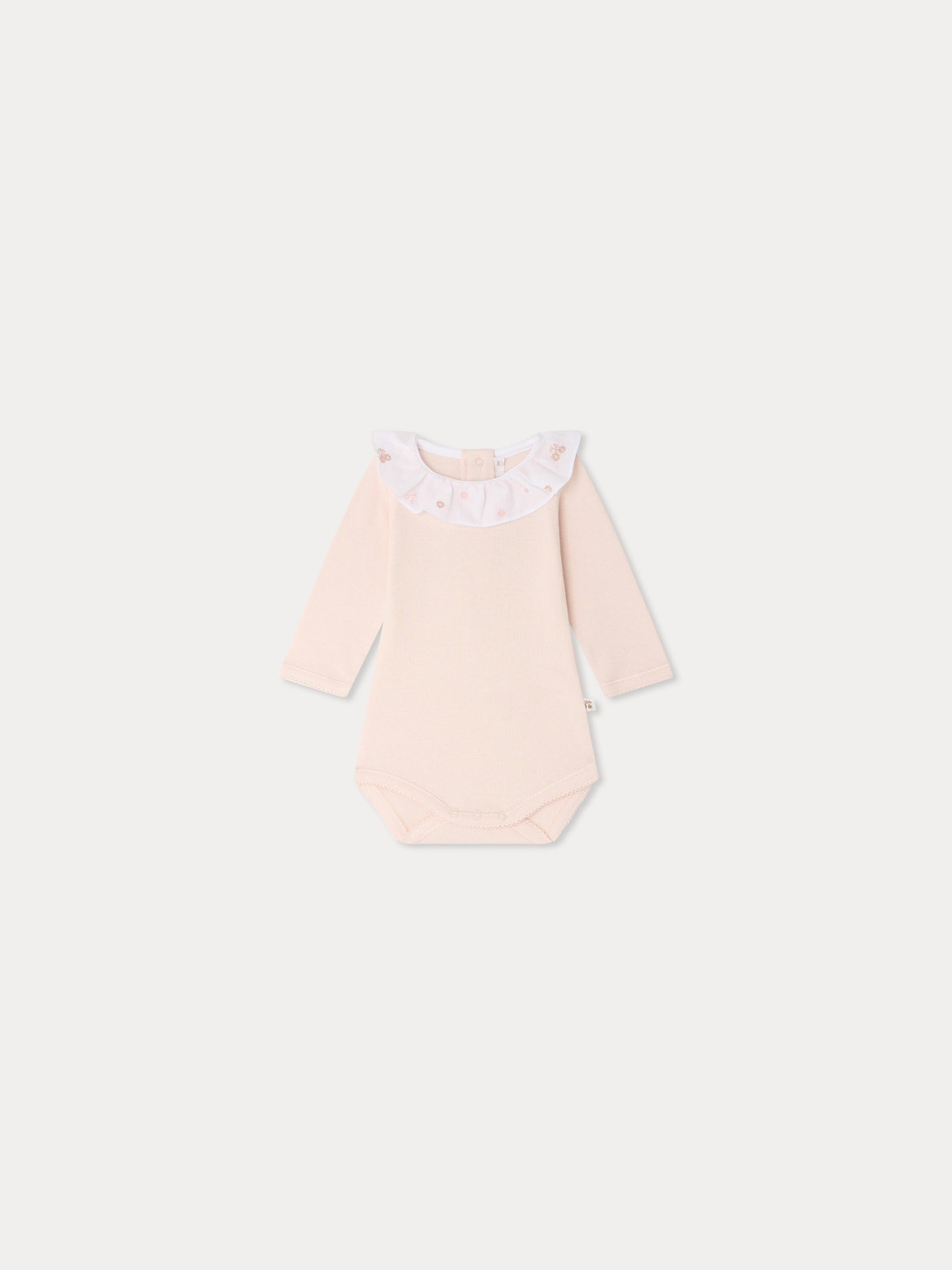 June bodysuit with hand embroidered flowers in organic cotton