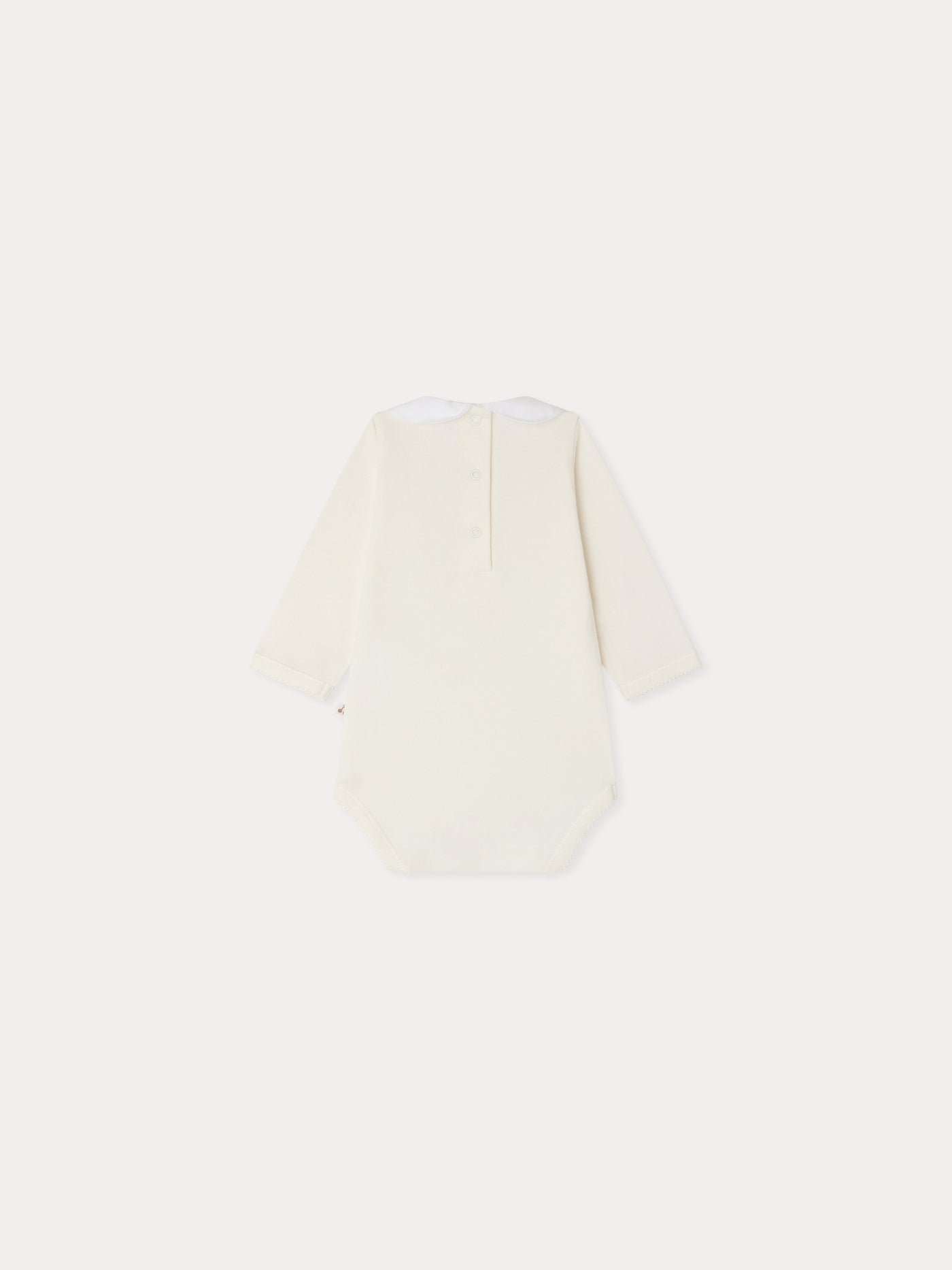 Cygne bodysuit with hand-embroidered collar flowers and brushes in organic cotton