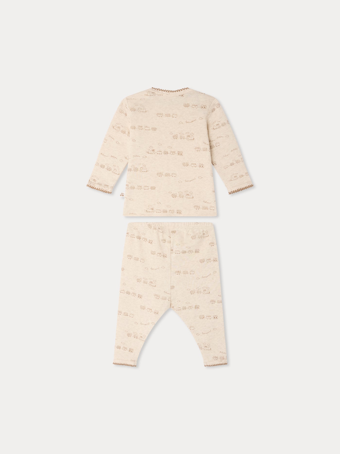 Timini set with train print in organic cotton
