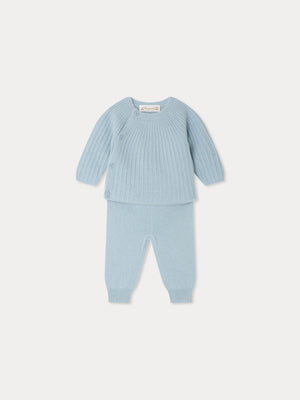 Ging set in blue fancy-stitch cashmere