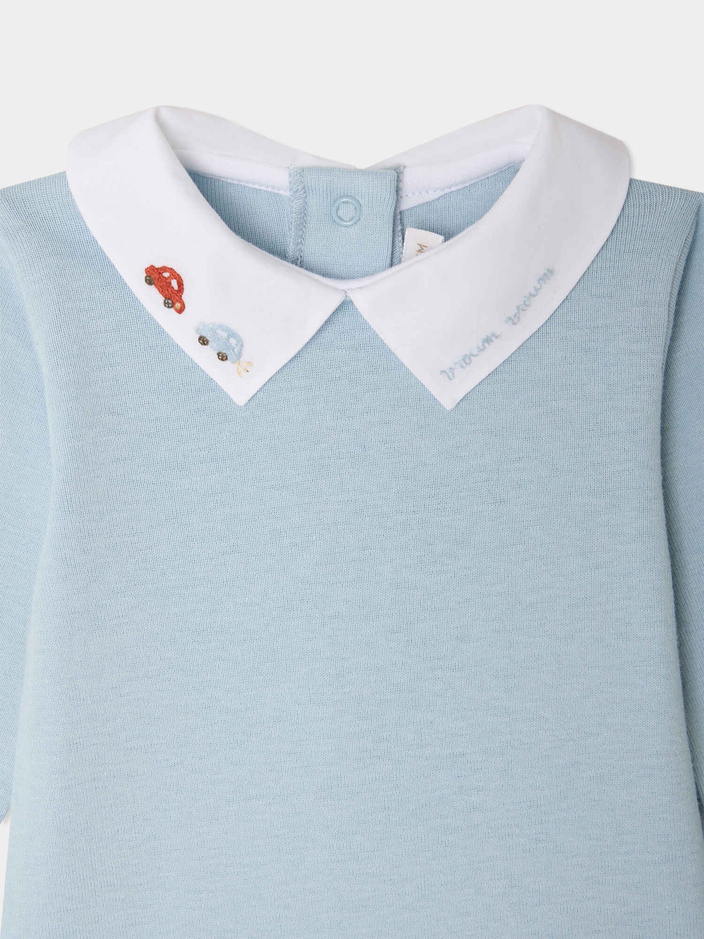 Septembre bodysuit with hand embroidered car in organic cotton