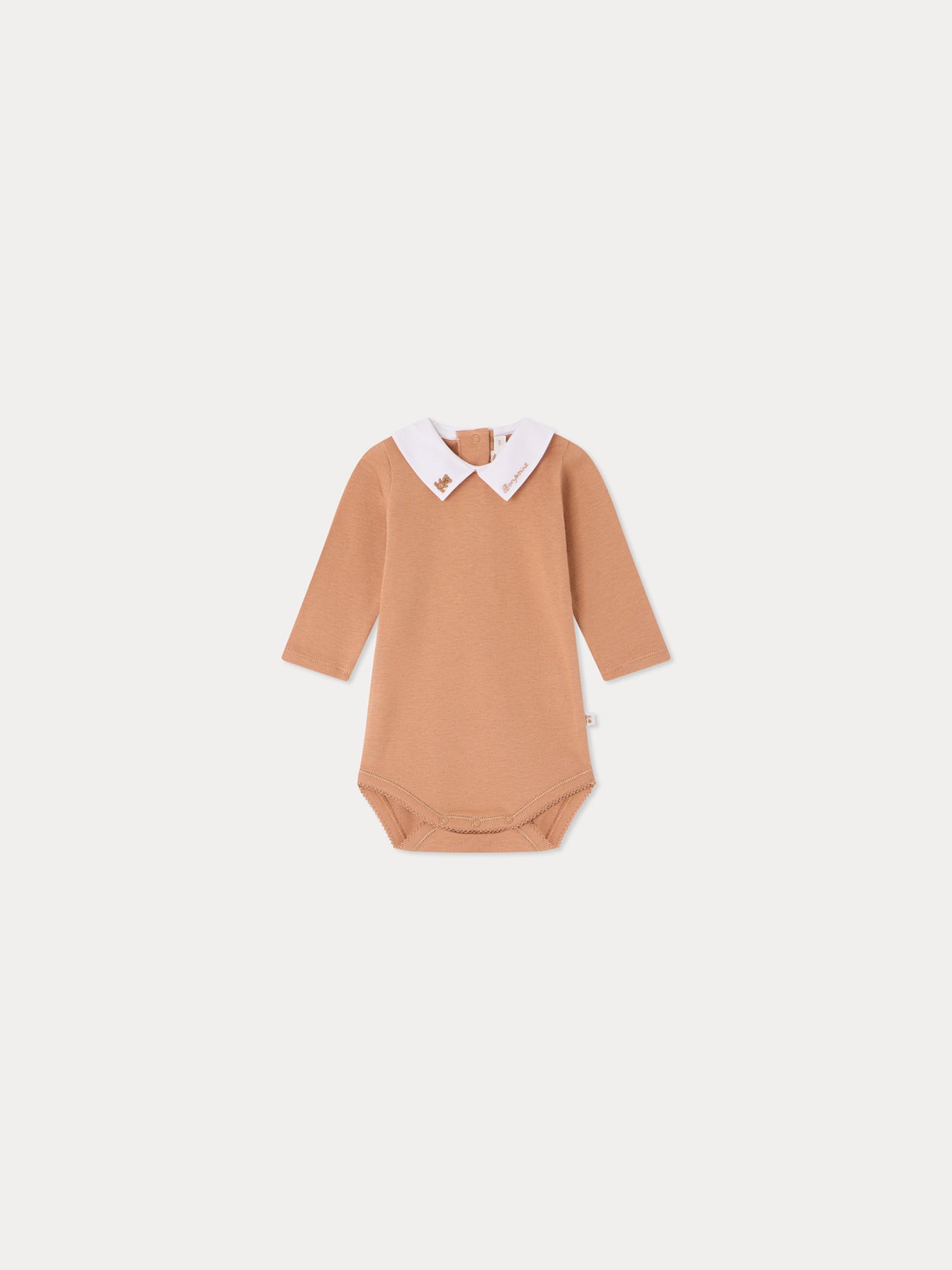 Septembre bodysuit with hand-embroidered teddy bear collar in organic cotton