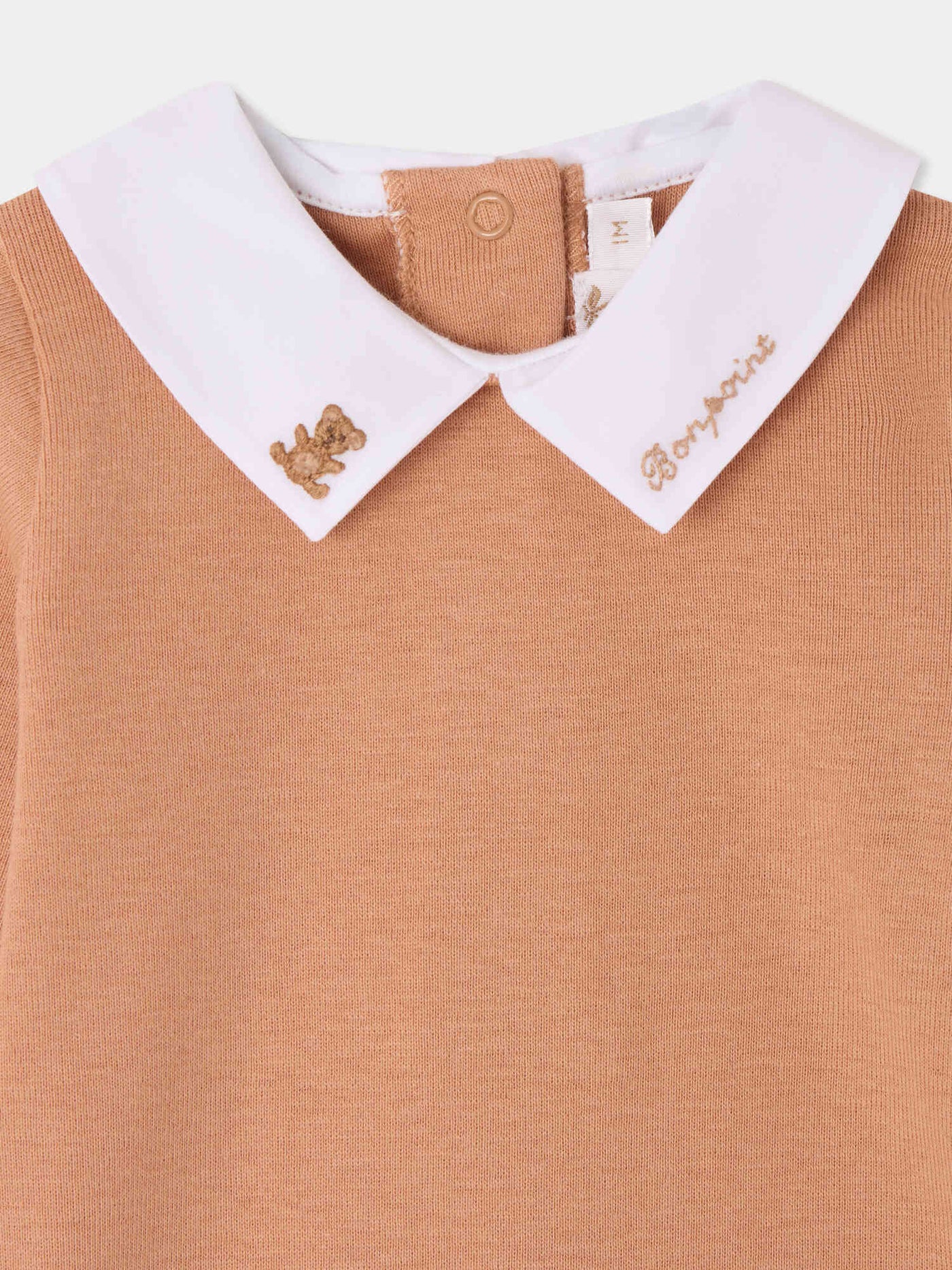 Septembre bodysuit with hand-embroidered teddy bear collar in organic cotton