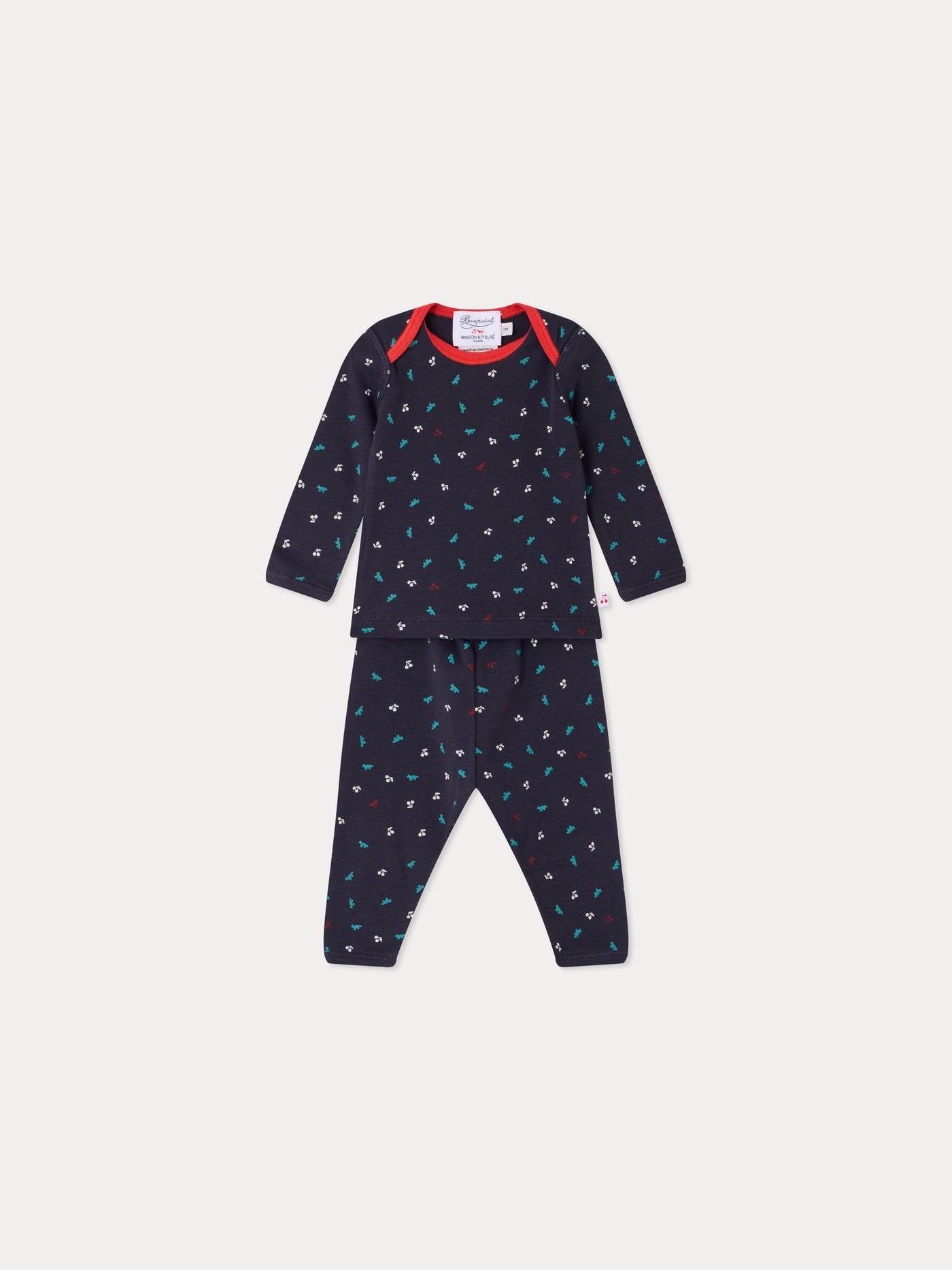 Bonpoint x Maison Kitsuné Timi set with cherry and fox print in organic cotton