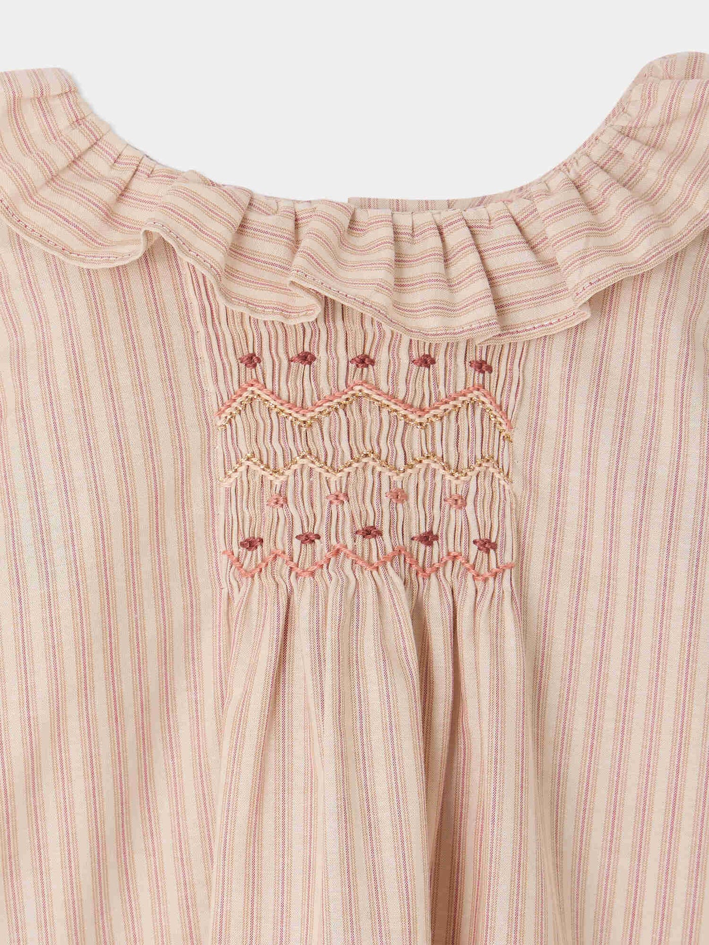Mulietti baby striped blouse with smocked and hand-embroidered in organic cotton
