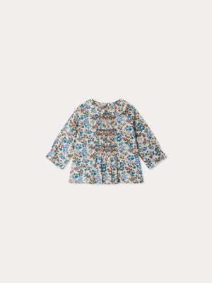 Missi baby blouse in Liberty fabric with smocking and hand embroidery in organic cotton