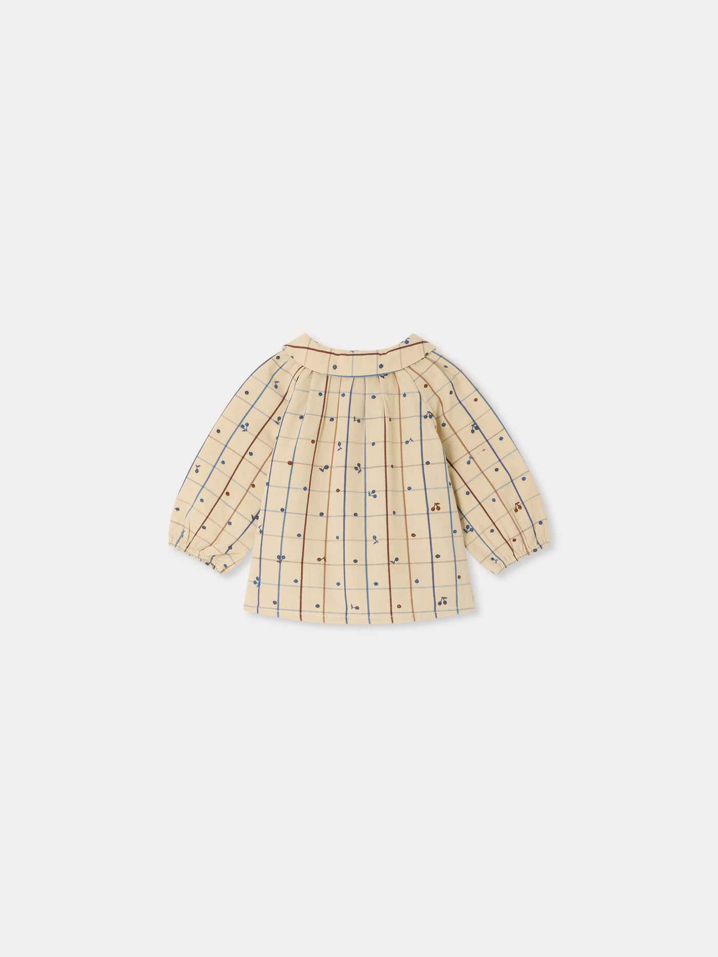 Domino baby blouse with Peter Pan collar and hand-embroidered cherries in organic cotton
