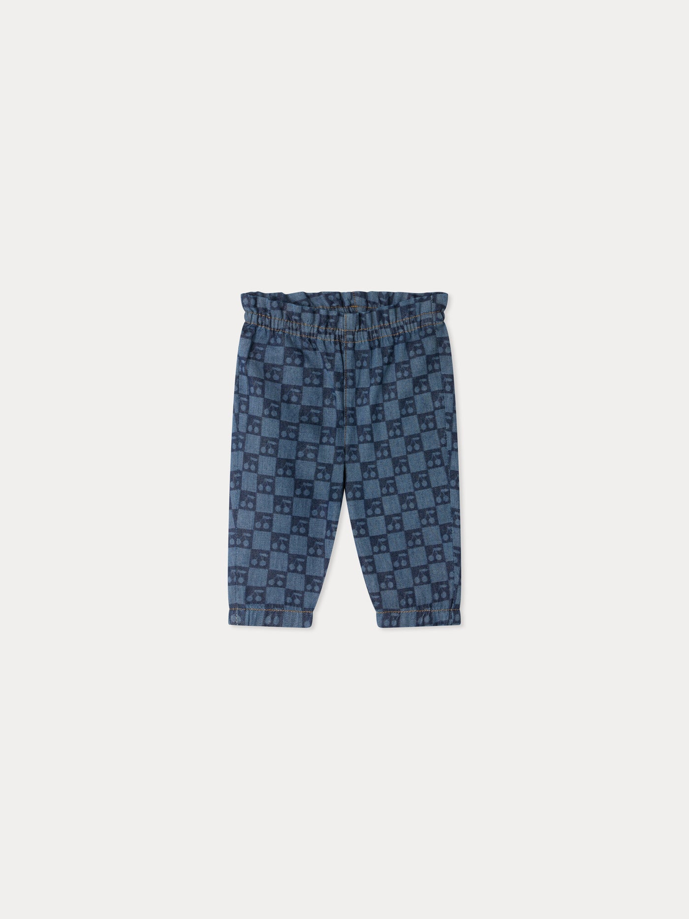 Luciole baby trousers with a cherry chequerboard pattern in organic cotton