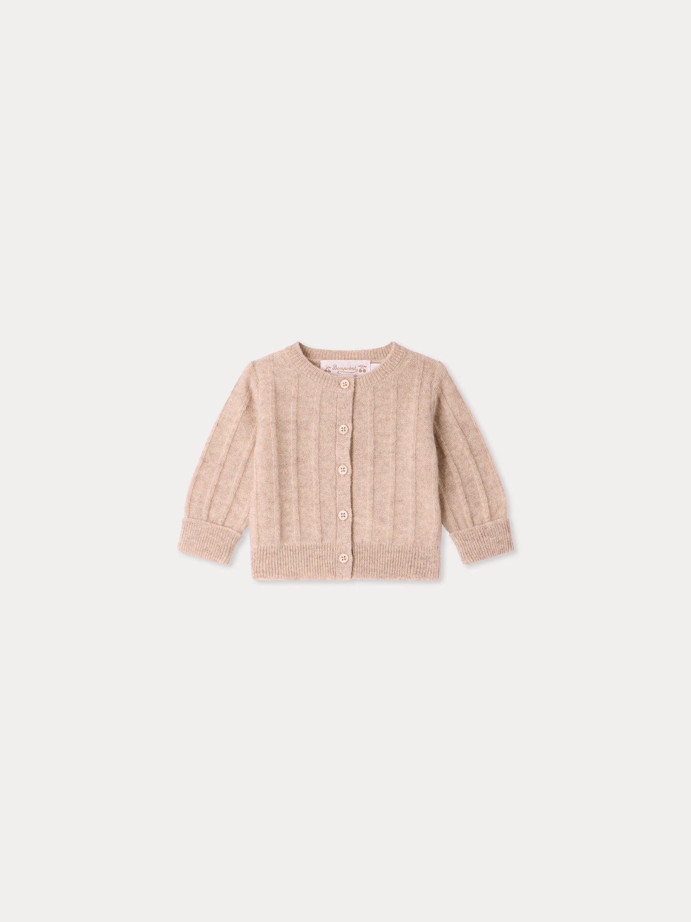 Leander baby round-neck cardigan with fancy ribbing in cashmere