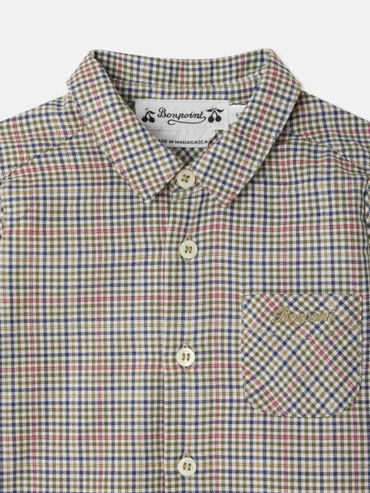 Malo baby shirt checked and hand-embroidered in organic cotton