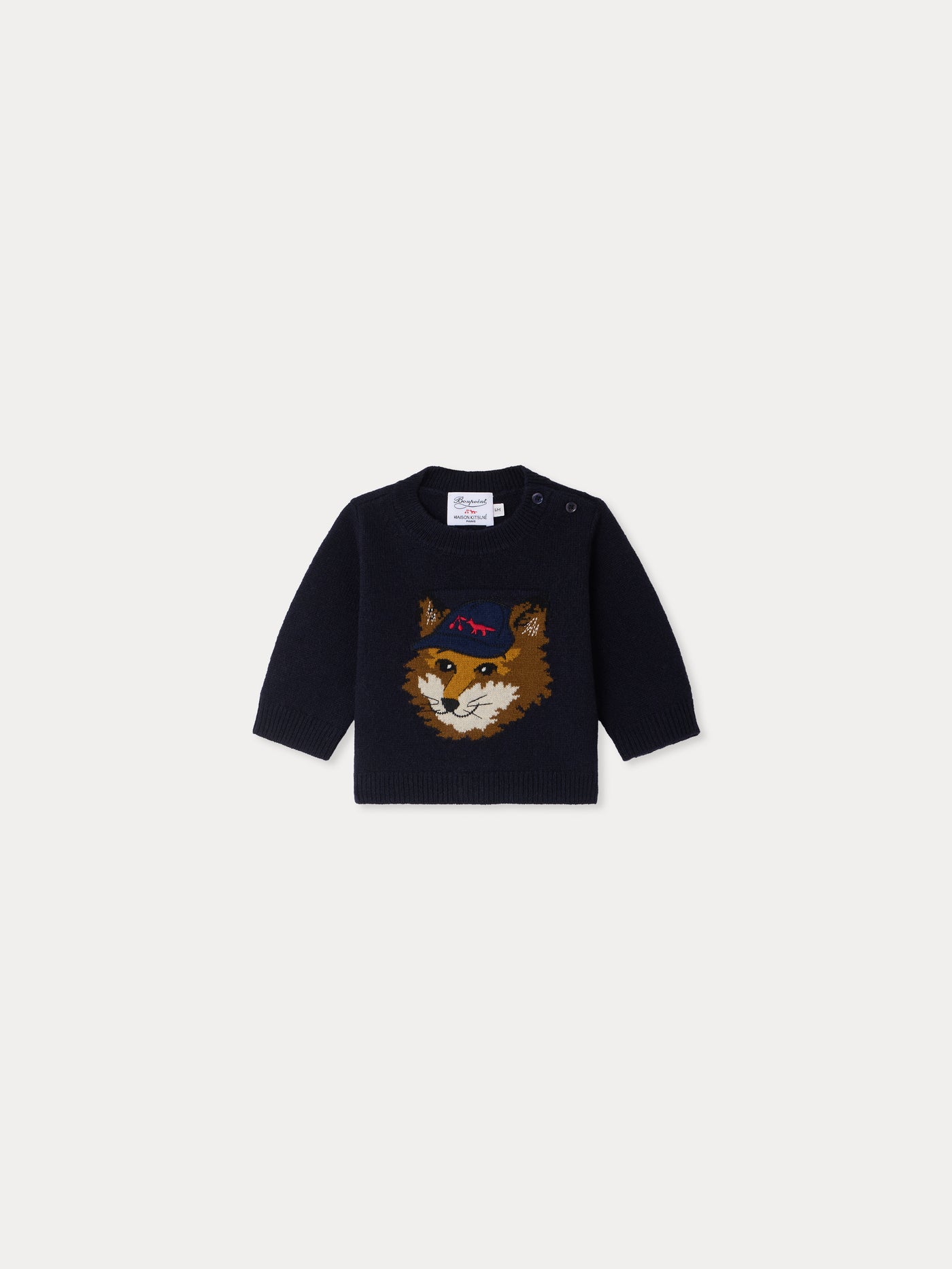 Bonpoint x Maison Kitsuné Almire baby sweater with fox embroidery in wool