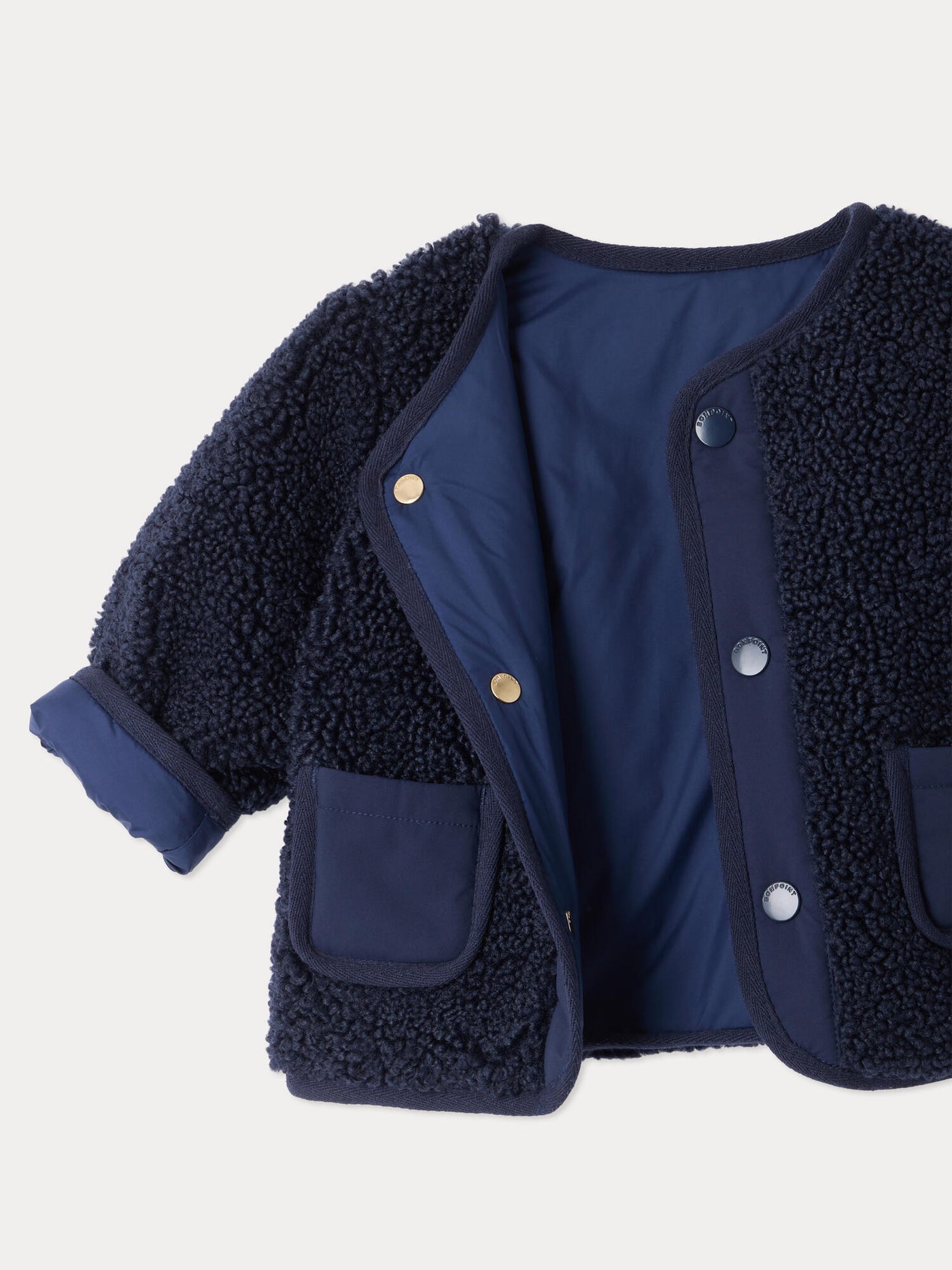 Melice navy baby coat in reversible fleece