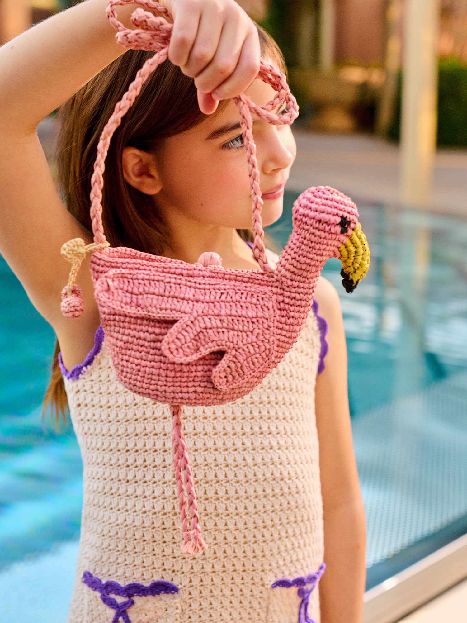 Lany handmade raffia pink flamingo bag • Bonpoint