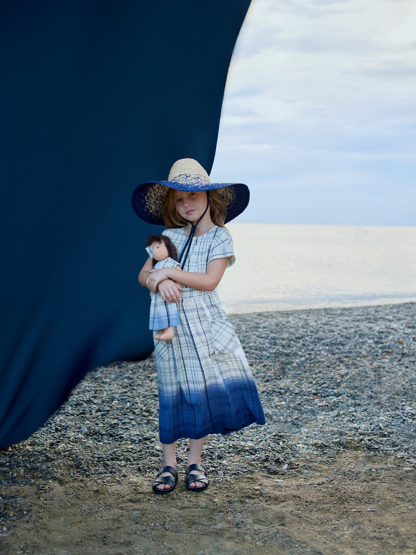 Bonpoint - Edelweiss checkered and overdyed dress - Blue