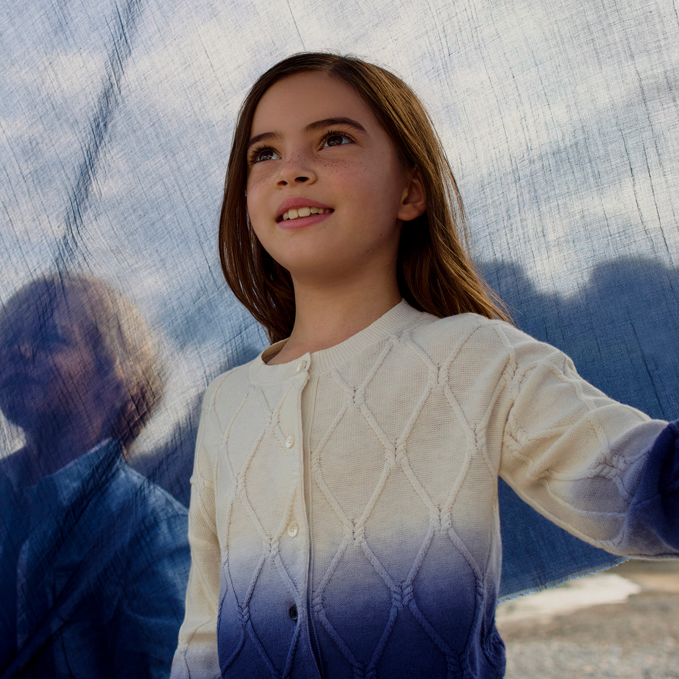 Larelle cardigan with round neck and cable knit in organic cotton and cashmere