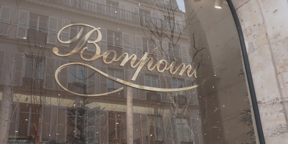 Video of the Bonpoint 2023 Holiday window display showing a magical winter forest