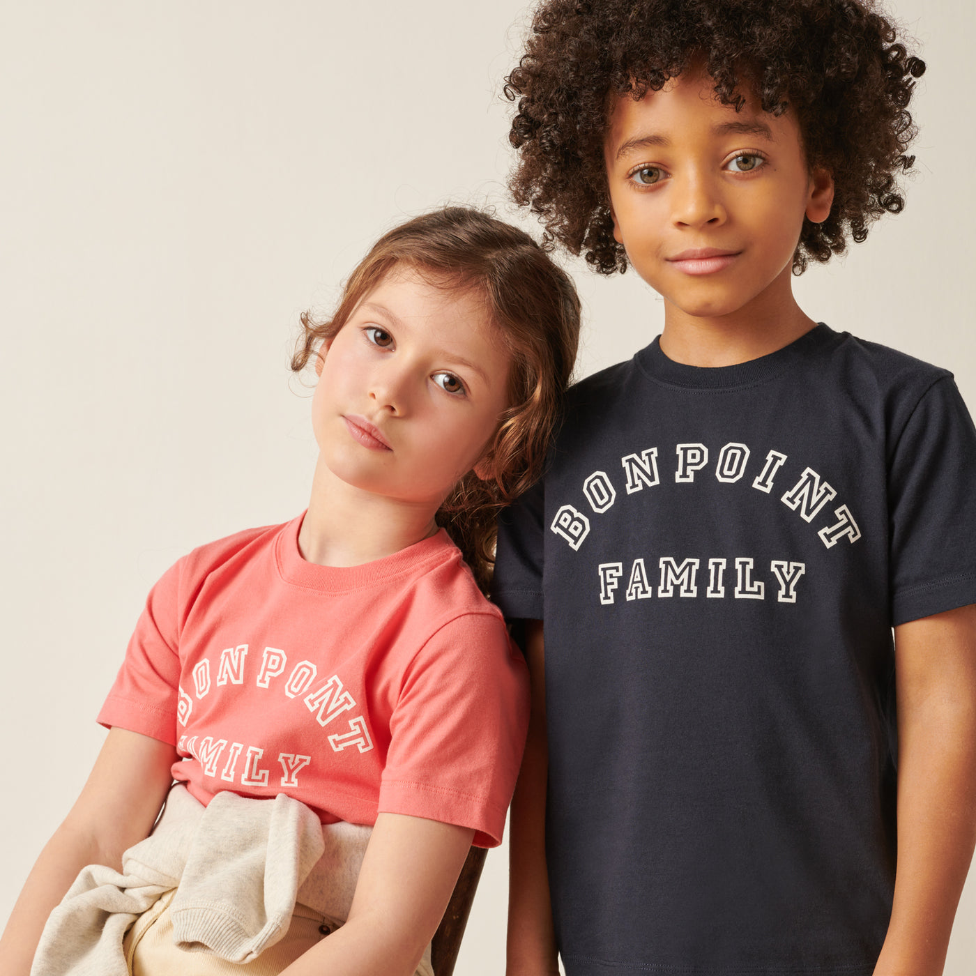 Girl and boy in Bonpoint Family shirts from Bonpoint Pre-Fall 2022 Collection