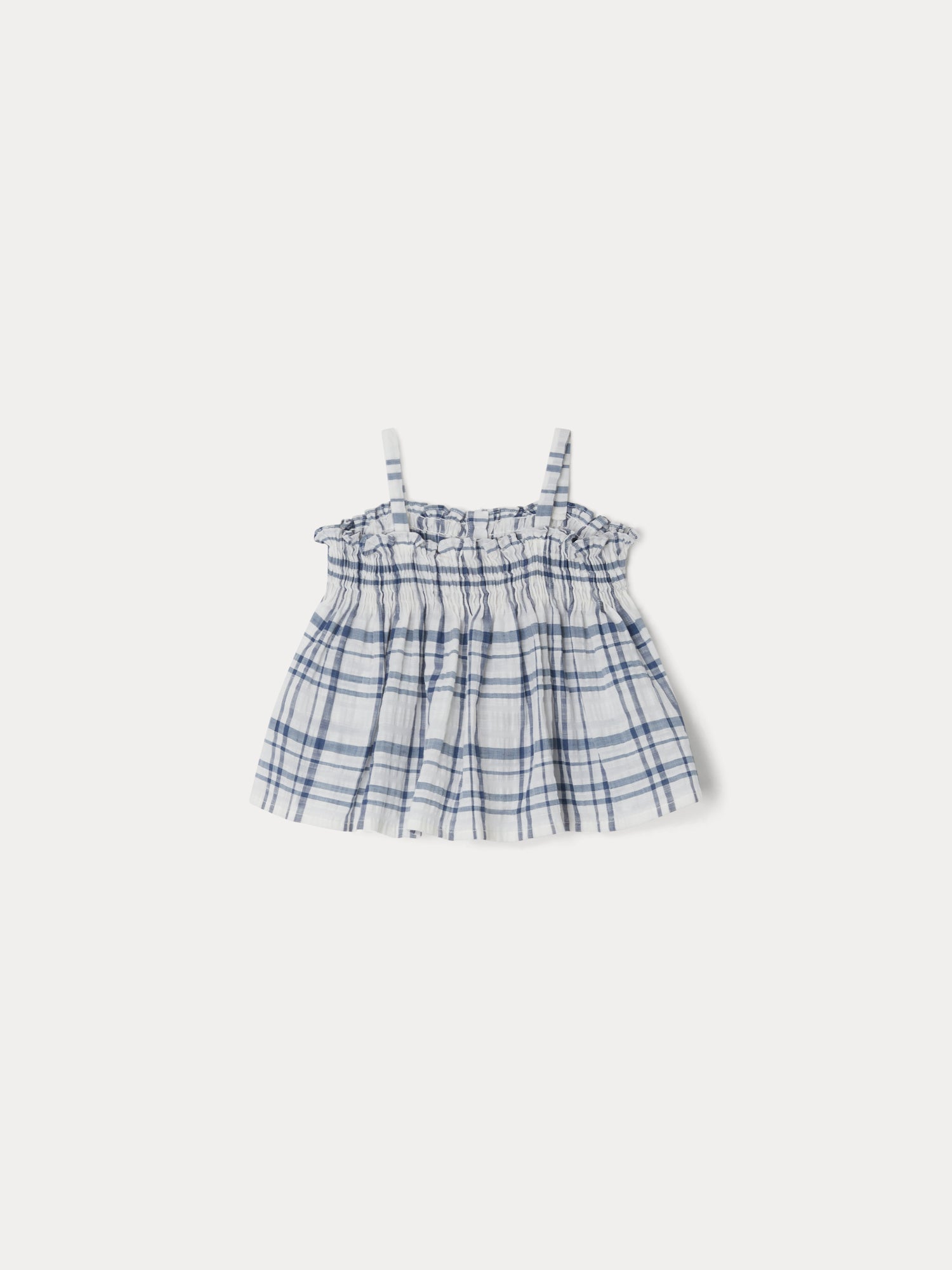 Abricot Smocked Blouse Blue | Girls Shirt Checked Print • Bonpoint