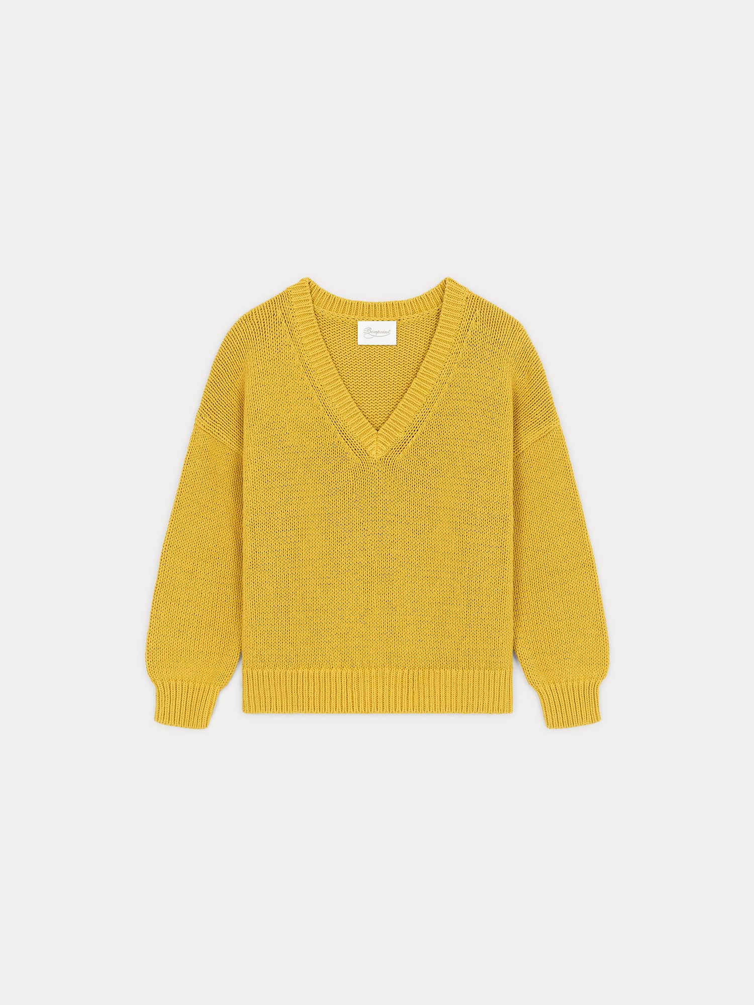 Chunky knit v neck sweater in yellow cotton Bonpoint