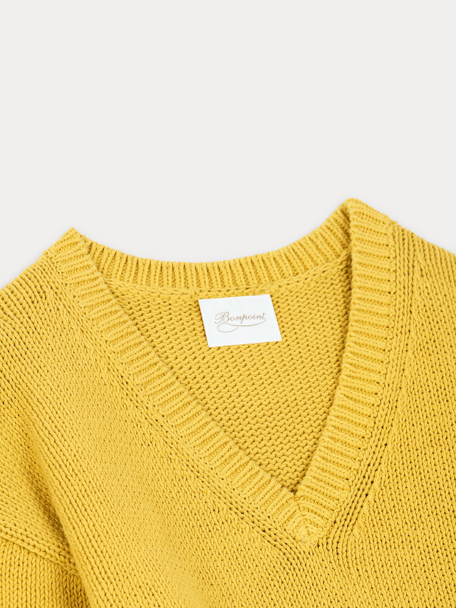 Chunky knit v-neck sweater in yellow cotton • Bonpoint