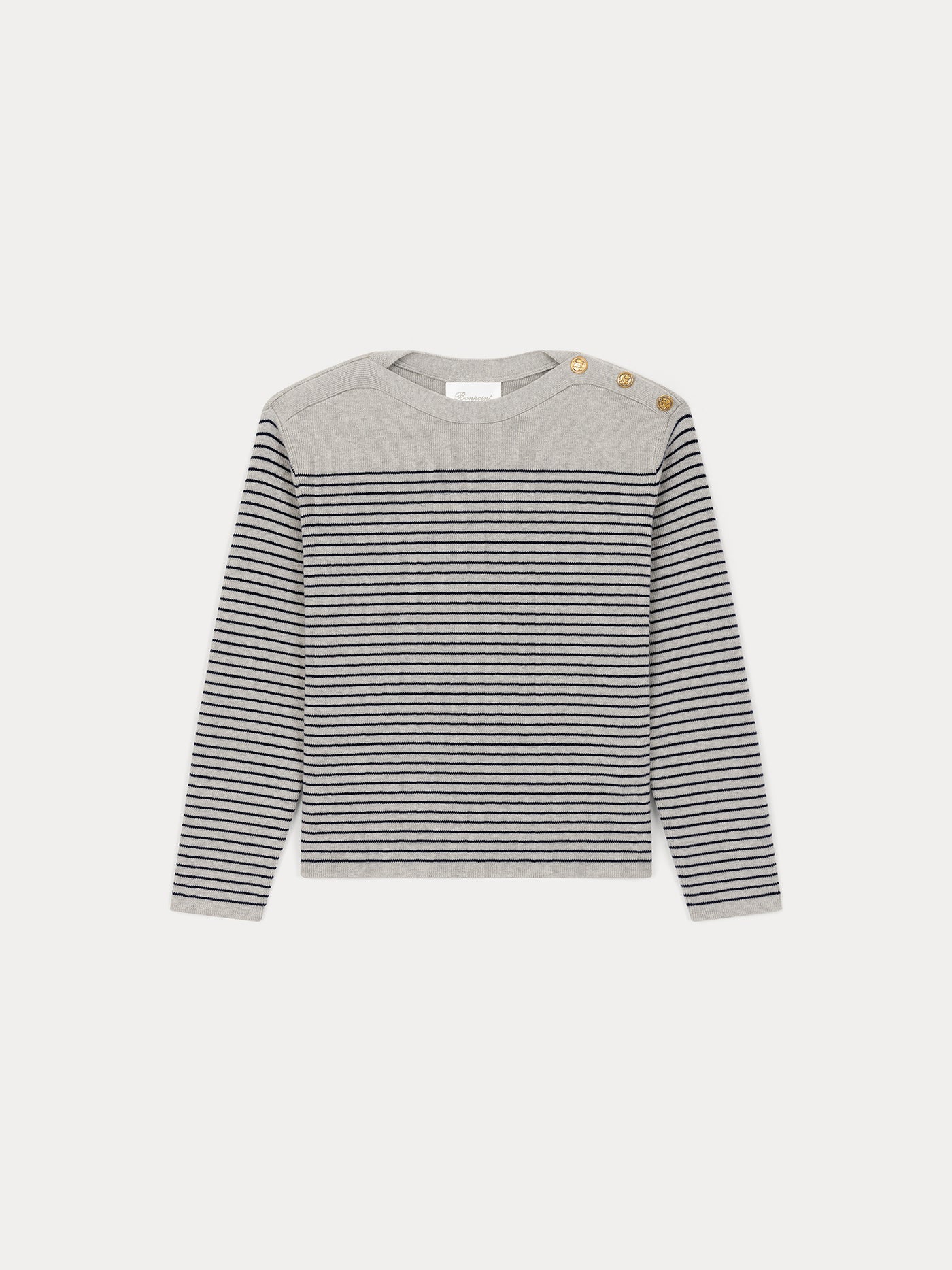Gray sailor sweater in wool and cotton with navy stripes
