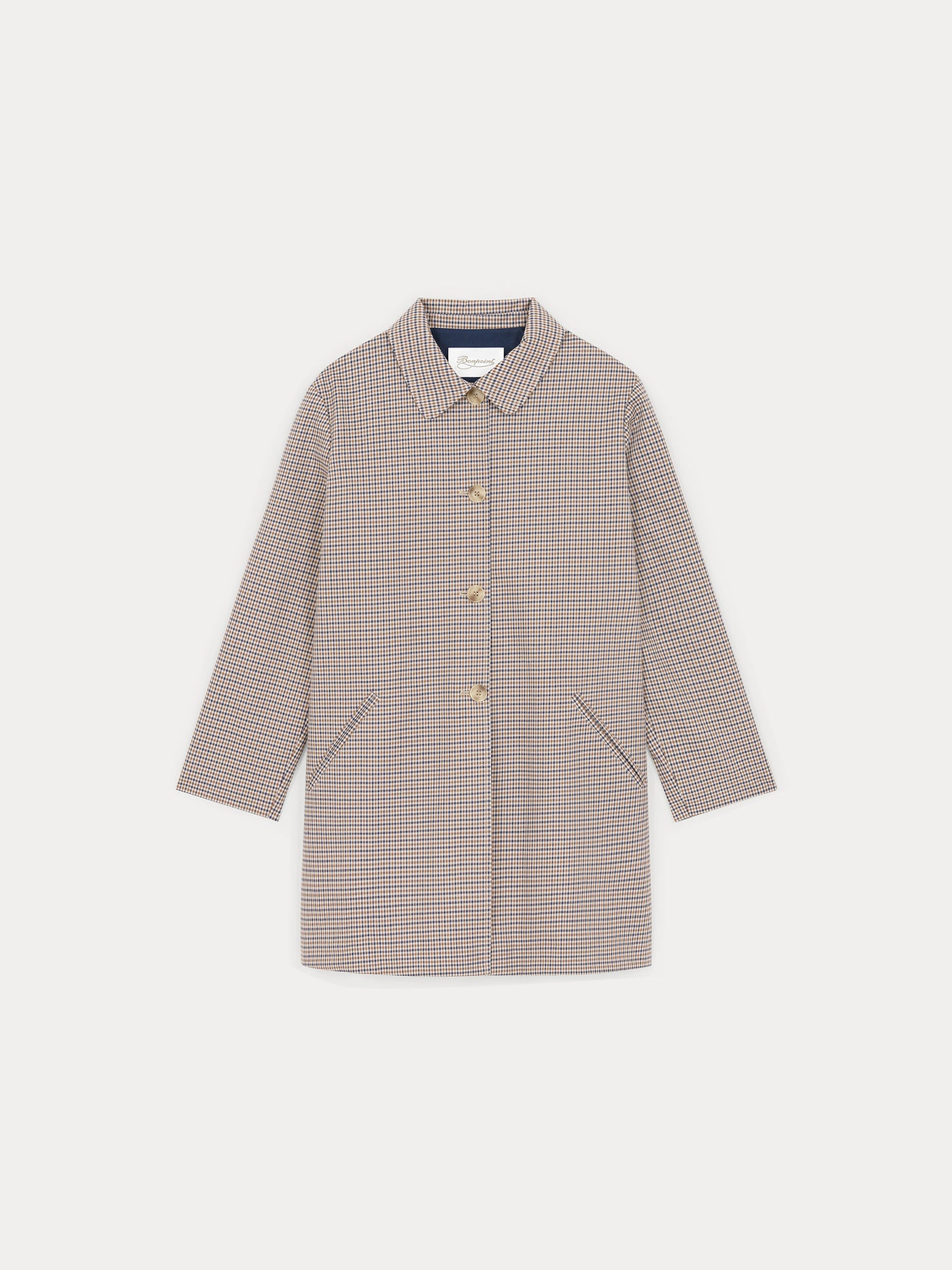 A-line four-button houndstooth coat